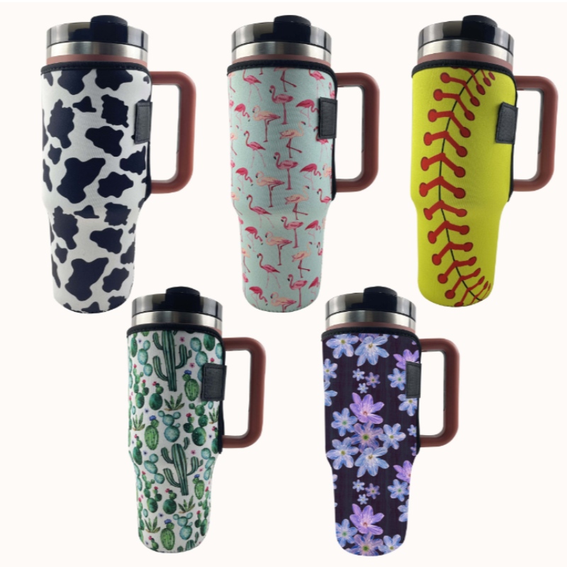 طباعة تسامي مخصص Leopard Cow Print Neoprene Neoprene Tumbler Holder for 40oz Cup